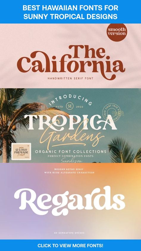 free fonts aesthetic Retro Tropical Aesthetic, Tropical Packaging, Tiki Font, Tropical Font, Tropical Branding, Hawaiian Aesthetic, Cafe Branding Design, Free Fonts For Commercial Use, Beach Fonts