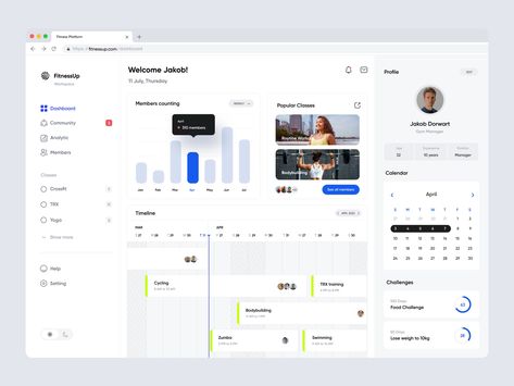 Gym Management Dashboard by Izmahsa for Bolddreams on Dribbble Gym Management Software, Dashboard Examples, Dashboard Interface, Web Dashboard, Dashboard Ui, User Experience Design, Dashboard Design, Gym Design, User Interface Design