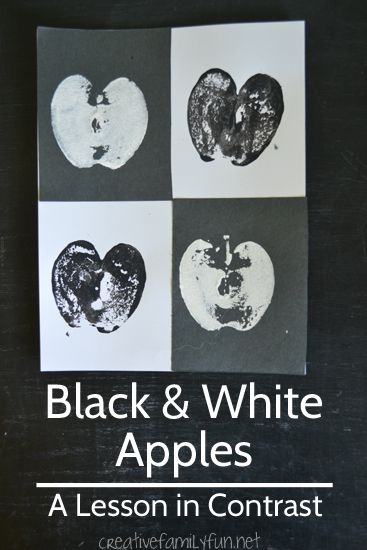 Add a new twist to a classic project with Black and White Apple Prints and learn about the art concept of contrast in the process. Apples Prek, Apple Art Projects, Contrast Art, Ombres Portées, Apple Activities, White Apple, Preschool Colors, Apple Art, Autumn Activities For Kids