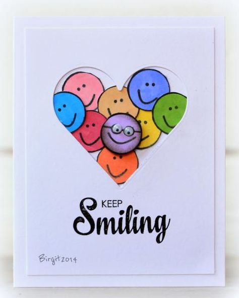 Talk about a card that makes you smile! Love this one Birgit Edlbom made with the No Picture and Keep Smiling stamp sets (from TechniqueTuesday.com)! Smiley Face Card, Smile Craft, Round Robin, Keep Smiling, Happy Cards, Encouragement Cards, Spring Cards, Birthday Cards Diy, Get Well Cards