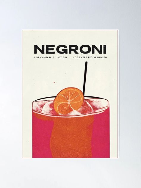 "Negroni Retro Cocktail Poster Big Big Glass Bar Prints, Vintage Drinks, Recipe, Wall Art" Poster for Sale by betternotes | Redbubble Recipe Wall Art, Recipe Wall, Bar Prints, Vintage Drinks, Vintage Cocktails, Drinks Recipe, Cocktail Illustration, Retro Cocktail, Cocktail Poster