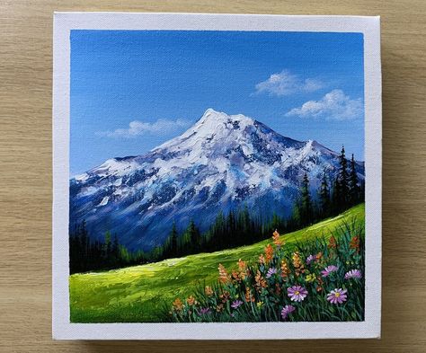 Beginner Art Kit: Painting on Canvas for $90 Acrylic Mountain Painting, Art Mini Toile, Watercolor Architecture, Beginner Art, Mountain Painting, Landscape Paintings Acrylic, Moon Painting, Canvas Painting Designs, Art Painting Gallery