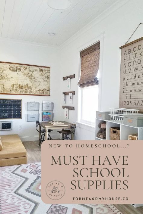 Just Decided to Homeschool? These are Your MUST HAVE Supplies to Get You Started! — For Me & My House Minimalist Homeschool, Homeschool Room Decor, Homeschool Room Design, School Must Haves, Homeschool Supplies, Homeschool Decor, Homeschooling Resources, Homeschool Room, Homeschool Classroom