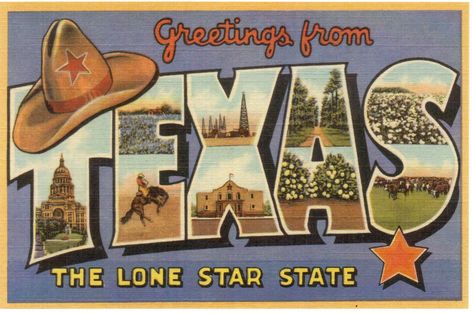 Chapeau Cowboy, Big Letters, Lone Star State, Postcard Printing, Vintage Greeting Cards, Large Letters, Blue Bonnets, Letter Art, Lone Star