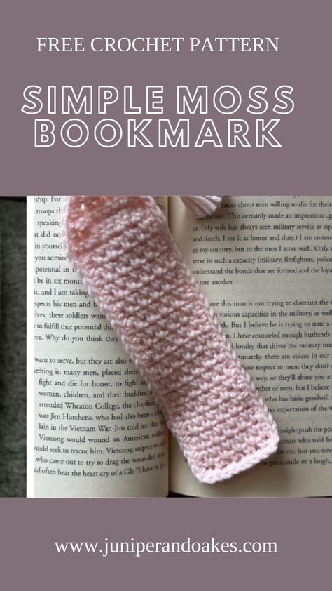 Free Simple Moss Bookmark Crochet Pattern Easy Crochet Book Cover, Easy Bookmark Crochet, Simple Crochet Bookmarks Free Patterns, Crochet Bookmark Patterns Free Easy, Crochet Book Markers Free Pattern, Crochet Bookmarks Free Patterns Simple, Simple Crochet Bookmark, Beginner Crochet Bookmark, Bookish Crochet Patterns