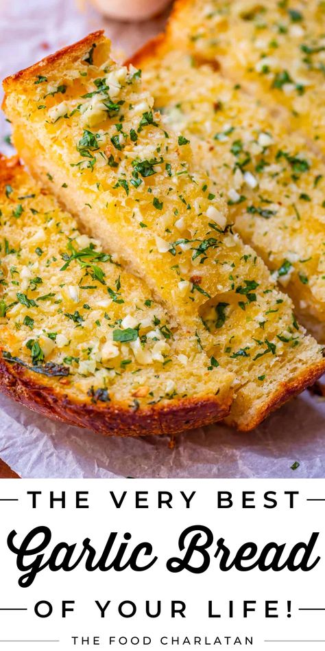 The Best Garlic Butter Bread from The Food Charlatan. How To Make Garlic Toast With Bread, Garlic Bread French Bread, Homemade Bread For Pasta, Garlic Bread With Minced Garlic, The Best Garlic Bread Ever, Soft Garlic Bread Recipe, Authentic Garlic Bread, Making Garlic Bread, Bread For Spaghetti Dinner