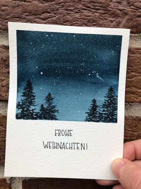 Hand Painted Christmas Cards Acrylic, Aquarell Christmas Cards, Christmas Watercolor Ideas Xmas Cards, Christmas Illustration Watercolor, Watercolour Winter, Chrismas Cards, Watercolor Scenery, Tree Watercolor Painting, Watercolor Paintings For Beginners