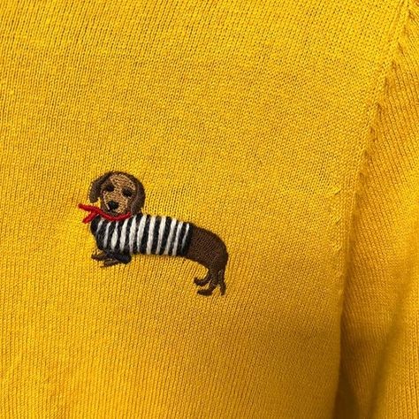 Joules knitwear Tina Mustard Gold Dachshund Weiner Dog sweater Weiner Dog Embroidery, Weiner Dog Sweater, Dachshund Embroidery, Dachshund Cartoon, Dachshund Sweater, Pet Sweaters, Knit Toys, Textile Art Embroidery, Embroidery Template