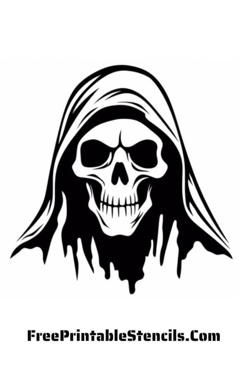 Free Printable Grim Reaper Stencil Template Grim Reaper Clip Art, Grim Reaper Pumpkin Carving, Halloween Stencils Printables Free, Free Printable Stencil Designs, Skull Stencil Printable, Grim Reaper Stencil, Reaper Stencil, Stencils For Pumpkin Carving, Easy Stencil Patterns