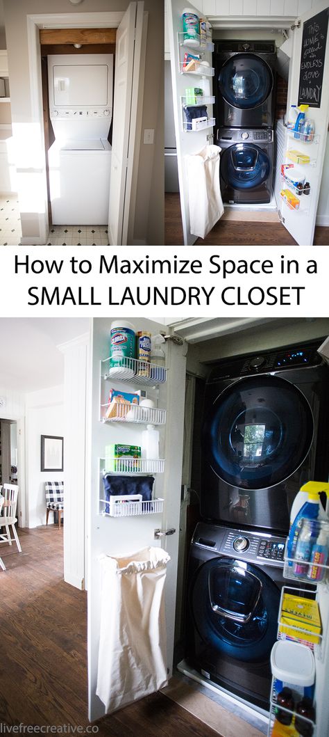 Apartment Laundry Closet, Maximize Small Closet Space, Maximize Small Closet, Tiny Closet Organization, Apartment Laundry Room, Laundry Closet Organization, Small Laundry Closet, Apartment Laundry, Small Apartment Organization