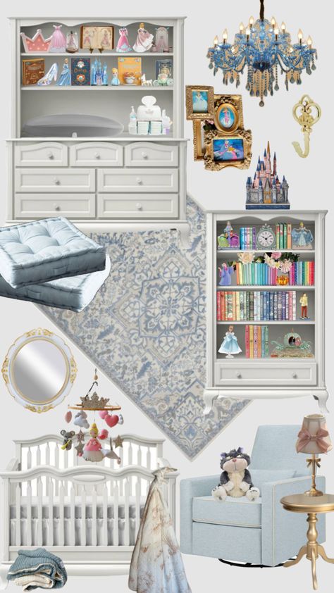 Cinderella Nursery #cinderella #cinderellaaesthetic #cinderellanursery #nurseryinspo #nursery Cinderella Room Aesthetic, Cinderella Nursery Theme, Fairy Tale Nursery Theme, Nursery Moodboard, Cinderella Nursery, Cinderella Room, Cinderella Aesthetic, Fairytale Nursery, Nursery Theme