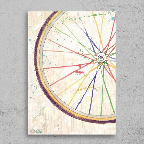 Watercolour Rainbow, Wheel Art, Bicycle Wheel, Bicycle Art, Watercolor Rainbow, Cycling Art, Bike Wheel, Happy Paintings, Bike Art