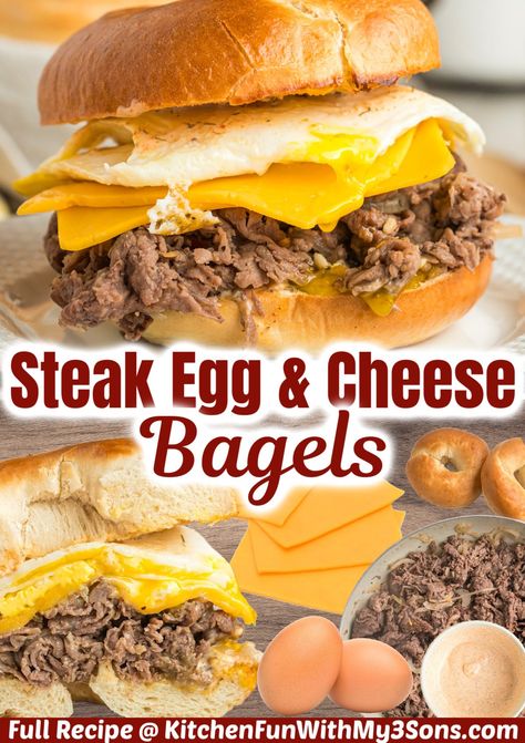 This Steak Egg and Cheese Bagel recipe is both tasty and filling. It’s the perfect handheld breakfast that can be enjoyed any day of the week. With the bright and creamy sauce and juicy steak, you will want it for every meal! Mcdonald’s Steak Egg And Cheese Bagel Sandwich, Mcdonald's Steak Egg And Cheese Bagel, Steak Egg And Cheese Bagel, Cheese Bagel Recipe, Handheld Breakfast, Egg And Cheese Bagel, Steak Breakfast, Mom Breakfast, Bagel Breakfast Sandwich