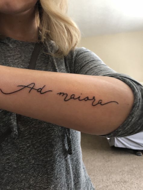 Ad maiora- Latin for toward greater things Ad Meliora Tattoo, Gaming Tattoo, Line Tattoos, Tattoo Fonts, Wrist Tattoos, Tattoos And Piercings, Tattoo Quotes, Tatting, Art Tattoo