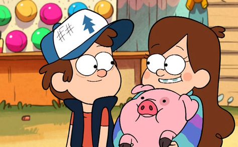 Gravity Falls- Dipper Mabel and Waddles Gravity Falls Cast, Monster Falls, Gravity Falls Dipper, Desenhos Gravity Falls, Dipper And Mabel, Mabel Pines, Disney Xd, Autumn Art, Cartoon Shows