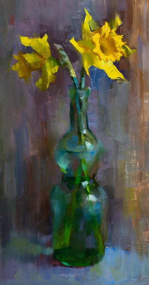 Daffodil Oil Painting, Simple Oil Painting, Oil Painting Inspiration, Antique Oil Painting, Flower Paintings, Oil Painting Flowers, Painting Still Life, Oil Painting Landscape, Birds Painting