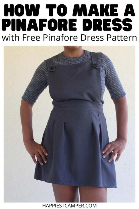 I love this dress! We show you How To Make A Pinafore Dress with Free Pinafore Dress Pattern! This dress is so flirty and fun. Pick out some cute fabric and sew your own with this simple sewing tutorial. I love this unique style. It would make a great addition to your DIY wardrobe. Print the included free pattern and sew yours now. Sewing. How To Make A Pinafore Dress with Free Pinafore Dress Pattern Pinafore Dress Pattern Ladies, Free Pinafore Dress Pattern, Pinafore Dress Pattern Free, Matilda Costume, Pinafore Sewing Pattern, Pinafore Dress Pattern, Simple Sewing Tutorial, Dress Sewing Patterns Free, Coraline Doll