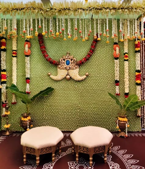 Decoration For Dhoti Function, Groom Decorations Wedding Home Decor, Dhoti Ceremony Decorations, Pellikoduku Decorations At Home, Pellikoduku Decorations, Panchalu Function, Pellikoduku Decor, Dhoti Function, Traditional Backdrop