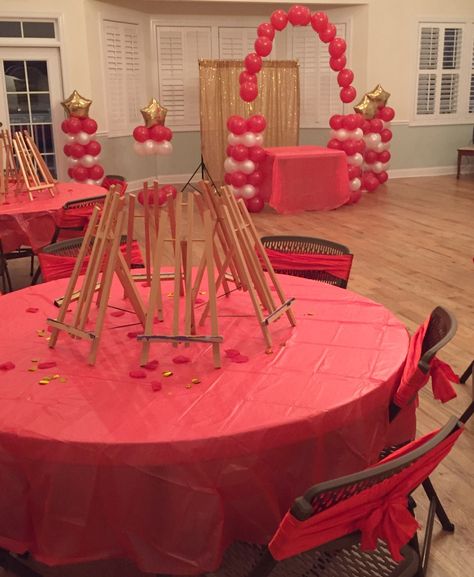 Valentine Paint And Sip, Sip And Paint Decorating Ideas, Paint And Sip Ideas Parties Decorations, Sip And Paint Ideas, Canvas Party, Chanel Birthday, Painting Birthday Party, Sip And Paint, Valentines Balloons