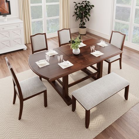 Bench Dining Table, Bench Kitchen, Extendable Dining Table Set, Double Pedestal Dining Table, Bench Dining, Dining Table 4, Extendable Table, Wood Dining Room, Dining Room Table Set