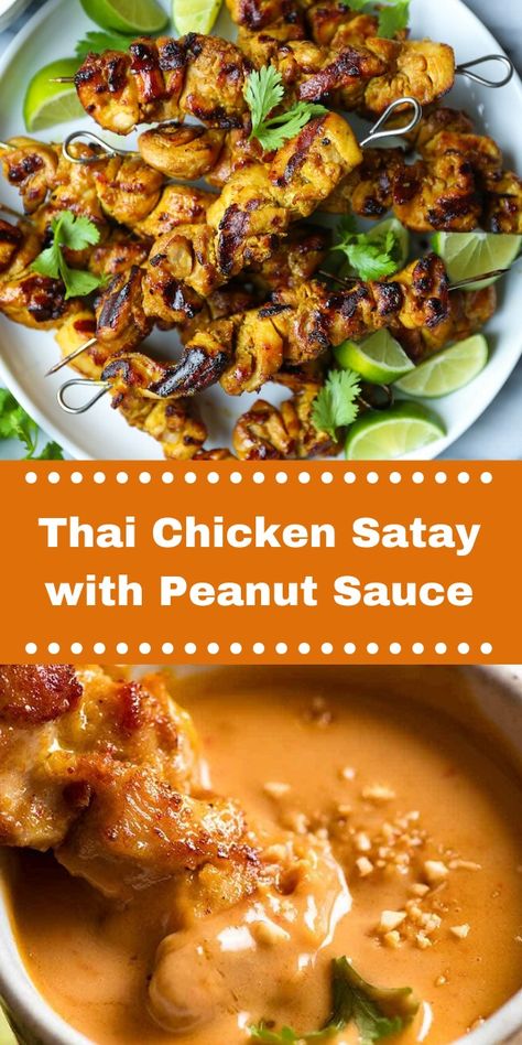 Chicken Satay With Peanut Sauce, Thai Chicken Satay, Chicken Satay Recipe, Satay Recipe, Restaurant Appetizers, Satay Sauce, Thai Peanut, Peanut Chicken, Chicken Satay