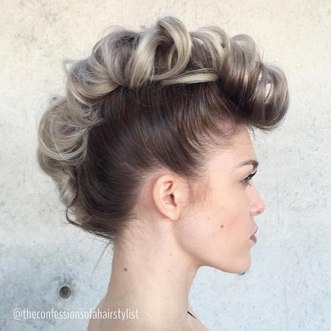 Fauxhawk Updo For Fine Hair Updo For Fine Hair, Fauxhawk Updo, Faux Hawk Hairstyles, Short Hairstyles Fine, Creative Hair Color, High Hair, Hairstyles Updo, Faux Hawk, Cornrow