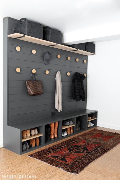 Garage Wall Shelving, Mudroom Bench Cushion, Mudroom Bench Seat, Bench Mudroom, Mudroom Bench Plans, Bench With Drawers, Im Obsessed, Im So Excited, Mudroom Design