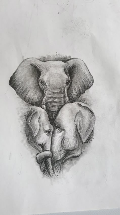 Male Elephant Tattoo, Elephant Family Drawing, Friday 13 Tattoo Ideas, Friday 13 Tattoo, 13 Tattoo Ideas, Tattoo Line Drawing, Tattoo Ideas Placement, A Heart Tattoo, Elephant Family Tattoo