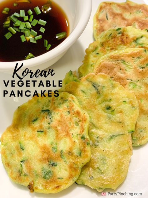 Zucchini Korean Pancake, Green Onion Pancake With Egg, Korean Onion Pancake, Green Onion Omelette, Korean Green Onion Pancake, Korean Egg Pancake, Korean Vegetable Pancakes Recipes, Pajeon Recipe Korean Pancake, Veggie Pancakes Korean