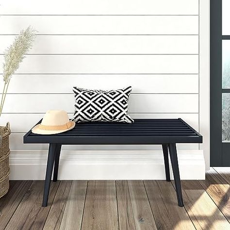 Amazon.com: Plank+Beam Entryway Bench, Wooden End of Bed Bench for Bedroom, Mid-Century Modern Square Bench for Hallway, Living Room, Indoor, Porch, 41.25", Black : Patio, Lawn & Garden Beam Entryway, Mid Century Modern Entryway, Mid Century Entryway, Wood Entryway Bench, Bench For Bedroom, Indoor Porch, Wood Entryway, Solid Wood Benches, Modern Entryway