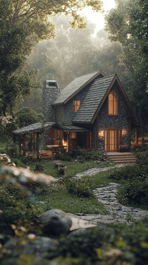 Enchanted house in magical woods House In The Valley, House In The Middle Of The Forest, Cozy Cottage In The Woods, Forest Landscaping, Secluded House, Cottages In The Woods, Enchanted House, Magical Woods, Forest Cabins