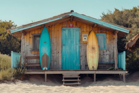 Rustic beach shack with four surfboards in front of it royalty free stock photography Surf Shack Exterior, Beach Shack Aesthetic, Beach Shack House, Surf Beach House, Surf Shacks, Shack House, Vampire Manga, Surfer Vibes, Beach Shacks