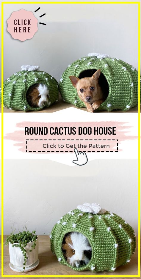 Crochet Round Cactus Dog House easy pattern - Easy Crochet Dog House Pattern for Beginners. Click to Try the Pattern #pethouse #crochetpattern #crochet via @shareapattern.com Cactus En Crochet, House Share, Cat Bed Pattern, Crochet Cat Bed, Crochet Pet, Crochet Cat Toys, Finger Crochet, Confection Au Crochet, Crochet Cactus