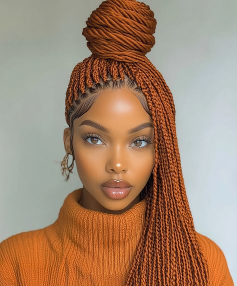 Boho Ginger Box Braids 🌿🍂 Ginger Box Braids, Orange Braids, Ginger Braids, Ginger Color, Black Hair Dye, Hair Dye, Box Braids, Dyed Hair, Hair Inspiration