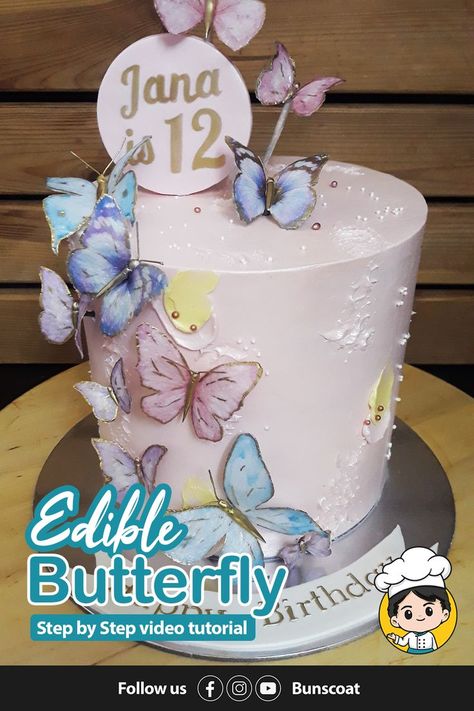 Edible Butterflies For Cakes, Wafer Paper Tutorial, Edible Butterflies, Wafer Paper Butterflies, Edible Butterfly, Butterfly Tutorial, Crystal Cake, Edible Paper, Butterfly Cakes