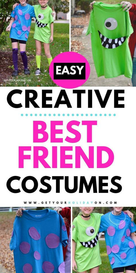 Learn how to make Mike and Sulley Costumes! Monsters Inc Costumes that make Disney fans magical! Plus, this Disney style could work for kids, teens, or adults! #monstersinc #bestfriends #costumes #disney Easy Disney Costumes For Adults, Disney Characters Costumes Diy, Sully Costume Diy, Mike And Sully Costume, Monsters Inc Costumes, Mike Wazowski Costume, Easy Disney Costumes, Sulley Costume, Sully Costume