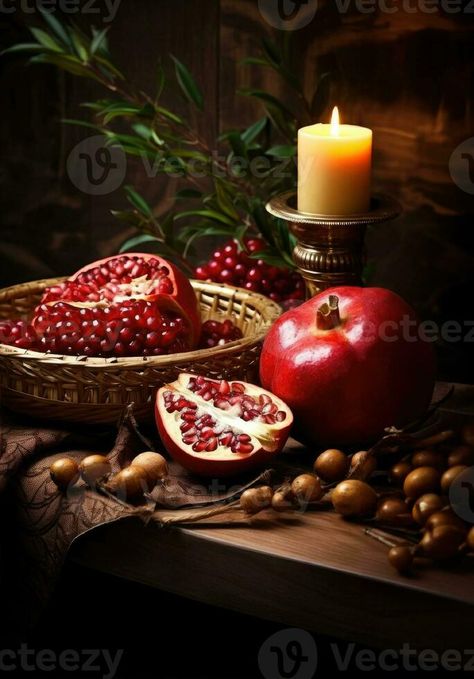 Rosh hashanah - the concept of the Jewish holiday of the New Year. Bowl of apple with honey, pomegranate and candles are traditional symbols of the holiday Apples And Honey, Mark Art, Rosh Hashana, Jewish Holiday, Rosh Hashanah, Holy Land, Pomegranate, The Holiday, Vision Board