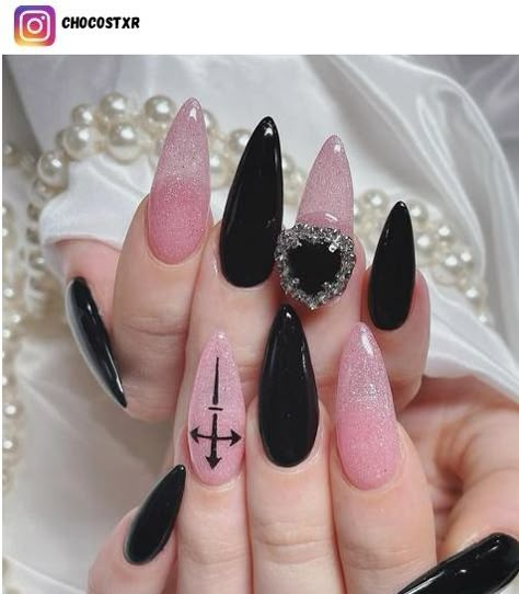 54+ Classy Pink and Black Nails for 2022 - Nerd About Town Pink Goth Nails Acrylic, Alt Nails Coffin, Goth Pink And Black Nails, Pink And Black Nail Ideas Short, Black And Pink Jelly Nails, Nail Pink And Black, Black Pink And Purple Nails, Pink Gothic Nails, Pink Black Almond Nails