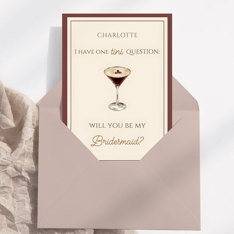 that’s that bridesmaid espresso ✨☕ elevate your bridal party proposals with our short n’ sweet espresso martini-themed cards🍸🤎 no better way to ask your girls to please please please be a part of your bridal party 💍 link in bio to shop! ➡️ #sabrinacarpenter #espresso #pleasepleaseplease #bridesmaidproposal #bridesmaidgifts #willyoubemybridesmaid #weddingplanning Italian Themed Bridesmaid Proposal, Classy Bridesmaid Proposal, Cute Ways To Ask Bridesmaids, Themed Bridesmaid Proposal, Martini Illustration, Ways To Ask Bridesmaids, Unique Bridesmaid Proposal, Bridesmaid Proposal Diy, Bridal Squad