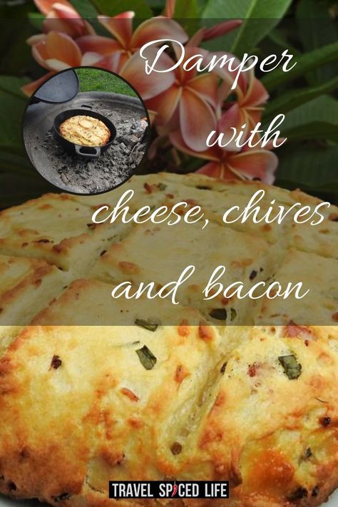 Damper with cheese, chives and bacon - made on fire Damper Bread Recipe, Damper Recipe Australia, Camp Oven Recipes, Damper Bread, Damper Recipe, Aussie Recipes, Healthy Decisions, Bread With Cheese, Australian Recipes