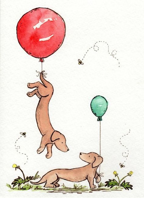 Dachshund Nursery, Arte Dachshund, Doxie Art, Puppy Nursery, Balloon Nursery, Dachshund Art, Doxie Dogs, 강아지 그림, Weenie Dogs