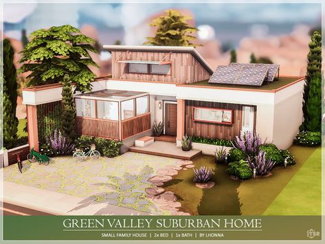 Sims 4 Midcentury House, House Built Into Hill, Sims4 Houses, Sims 4 Family House, Sims 4 Houses Layout, Sims 4 House, Modern Japanese Style, Family Houses, Suburban Home