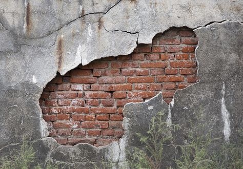 Red Brick Paint, Hole Drawing, Broken Concrete, Cement Design, Break Wall, Cracked Wall, Cement Wall, Red Curtains, Night View