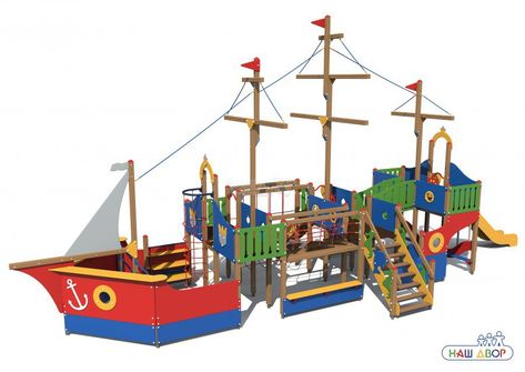 Pirate Ship Playhouse Plans, Pirate Ship Playhouse, Play Structures For Kids, Diy Kids Playground, Toddler Playground, Kids Cubbies, Playhouse Plans, Splash Park, Tree House Designs