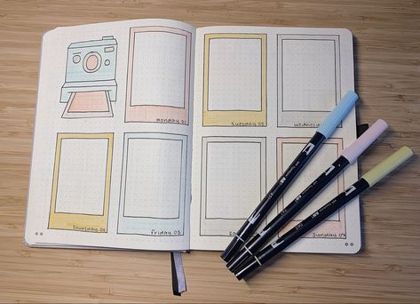 Pastel Polaroid, Bullet Journal Layout Templates, Bullet Journal August, Weekly Bullet Journal, Bujo Themes, Journal Weekly Spread, March Bullet Journal, February Bullet Journal, Future Log