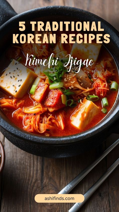 a traditional korean dish - a bowl full of kimchi jjigae Kimchi Rice Noodles, Korean Food With Rice, Healthy Kimchi Fried Rice, Korean Kimchi Soup, Korean Tofu Soup Recipe, Korean Bbq At Home Sides, Best Kimchi Recipe, Korean Recipes Easy, Korean Dishes Recipes