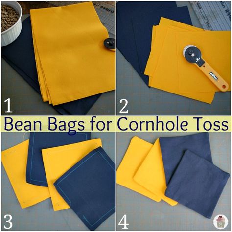 How-to-make-Bean-Bags Diy Cornhole Bags, Backyard Games Diy, Summer Party Diy, Corn Hole Bean Bags, Backyard Kids Party, Corn Hole Bags, Diy Bean Bag, Diy Cornhole, Diy Cornhole Boards