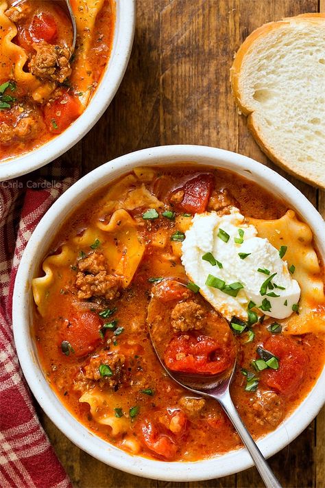 One Pot Lasagna Soup For Two - Homemade In The Kitchen Small Batch Lasagna Soup, Lasagna Soup For Two, Small Batch Soup Recipes, Soups For Two, Small Batch Soup, Rice Recipes For Lunch, Soup For Two, One Pot Lasagna Soup, Easy Homemade Dinner