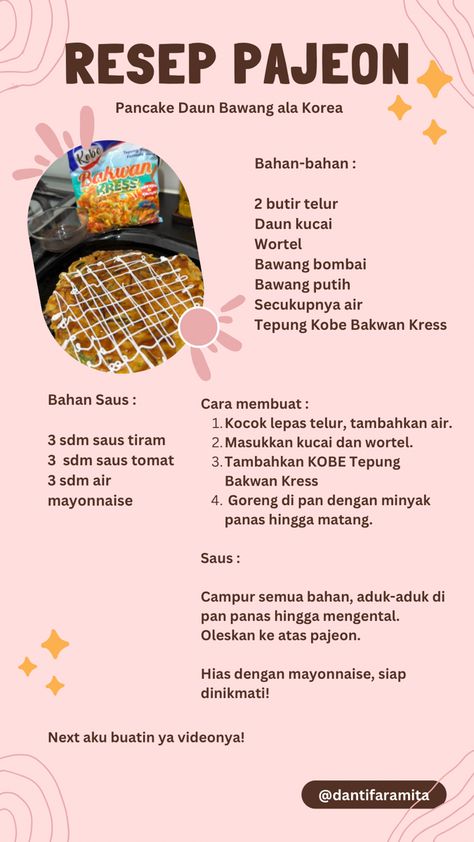 Resep Pajeon - Pancake Daun Bawang Ala Korea cocok untuk ide bekal dan sarapan Resep Pancake, Korean Food, Food Recipe, Mayonnaise, Cooking Tips, Egg, Quick Saves, Alanya