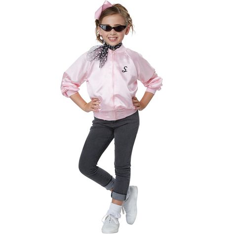 California Costumes 50's Satin Varsity Jacket Child Costume #Sponsored #Satin, #Advertisement, #California, #Costumes 50s Dress Up Day, Kids 50s Costume, Grease Fashion, Sock Hop Outfits, Pink Lady Costume, 50s Outfit, Grease Costume, Satin Varsity Jacket, Dance Jackets